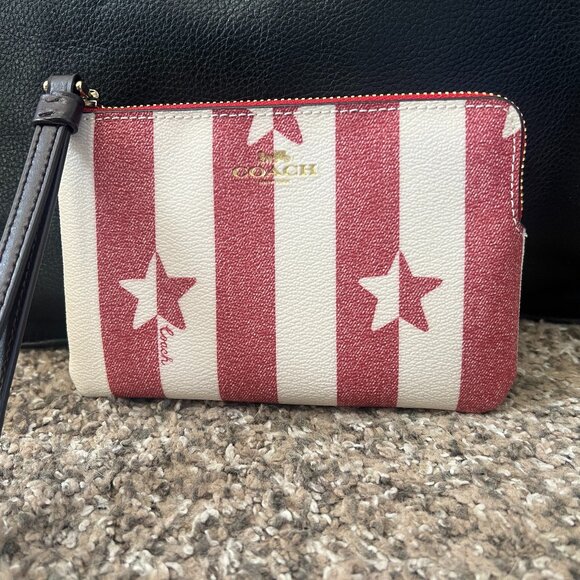 Coach Red and White Striped Wristlet - Picture 1 of 4